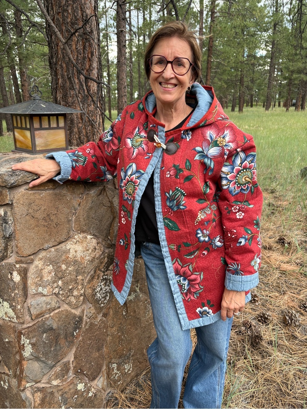 Handmade Quilted Floral Red Women's Jacket - Picture 4 of 16